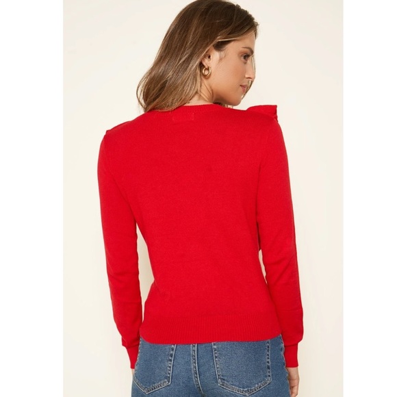Ruffle Pointelle Knit Sweater Red - Picture 5 of 10